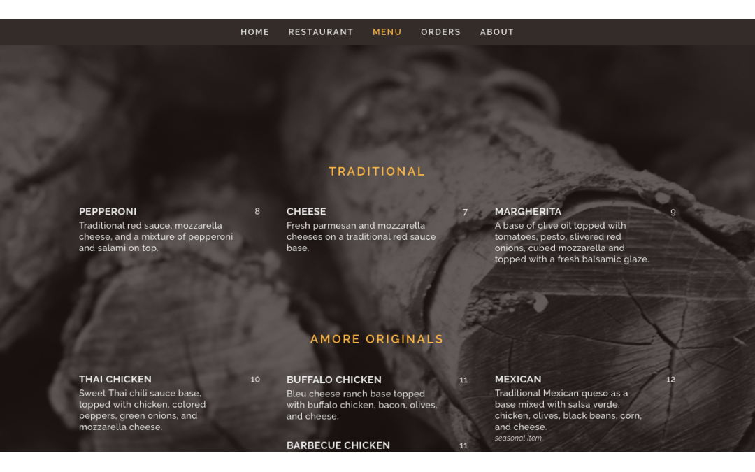 Pizzeria Amore Website